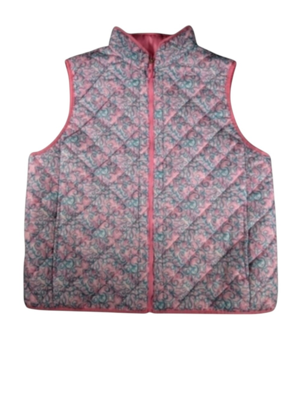 Stella Parker Quilted Puffy Vest Rosewater Pink & Green Size XLP Petite